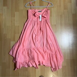 NWT J. Crew Pink Cotton Voile Bow Front  Asymmetrical Tiered Sundress Medium